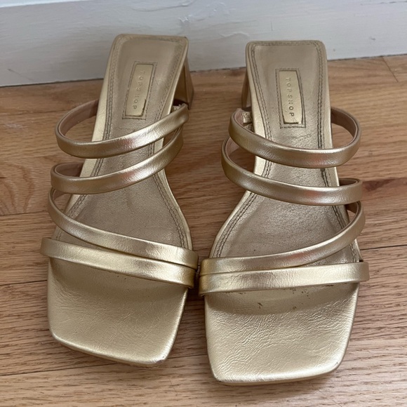Topshop gold block heel sandals - Picture 1 of 4